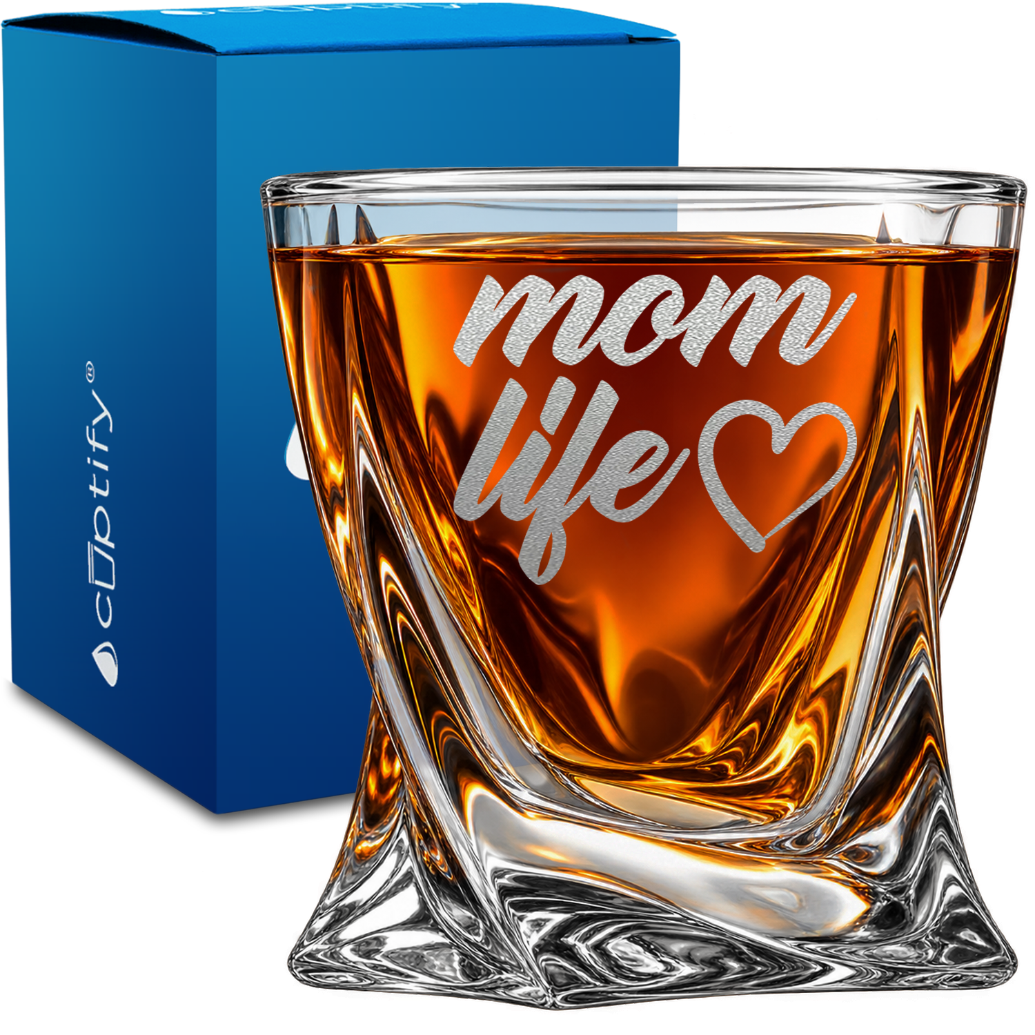Mom Life design on 10oz Twisted Whiskey Glass