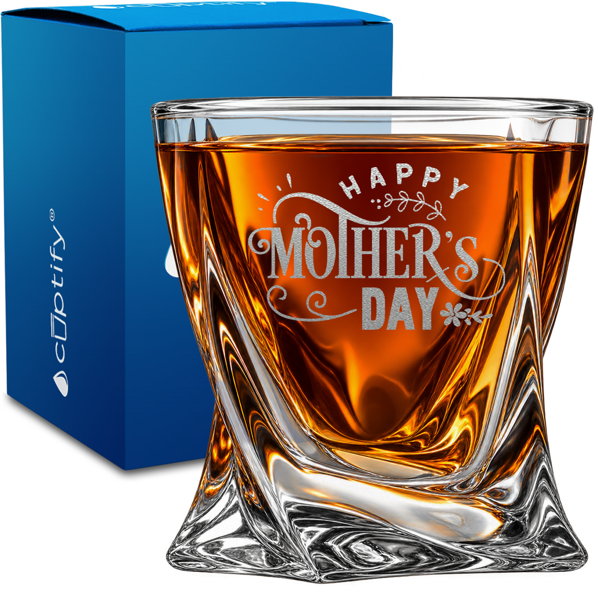 Happy Mother's Day design on 10oz Twisted Whiskey Glass