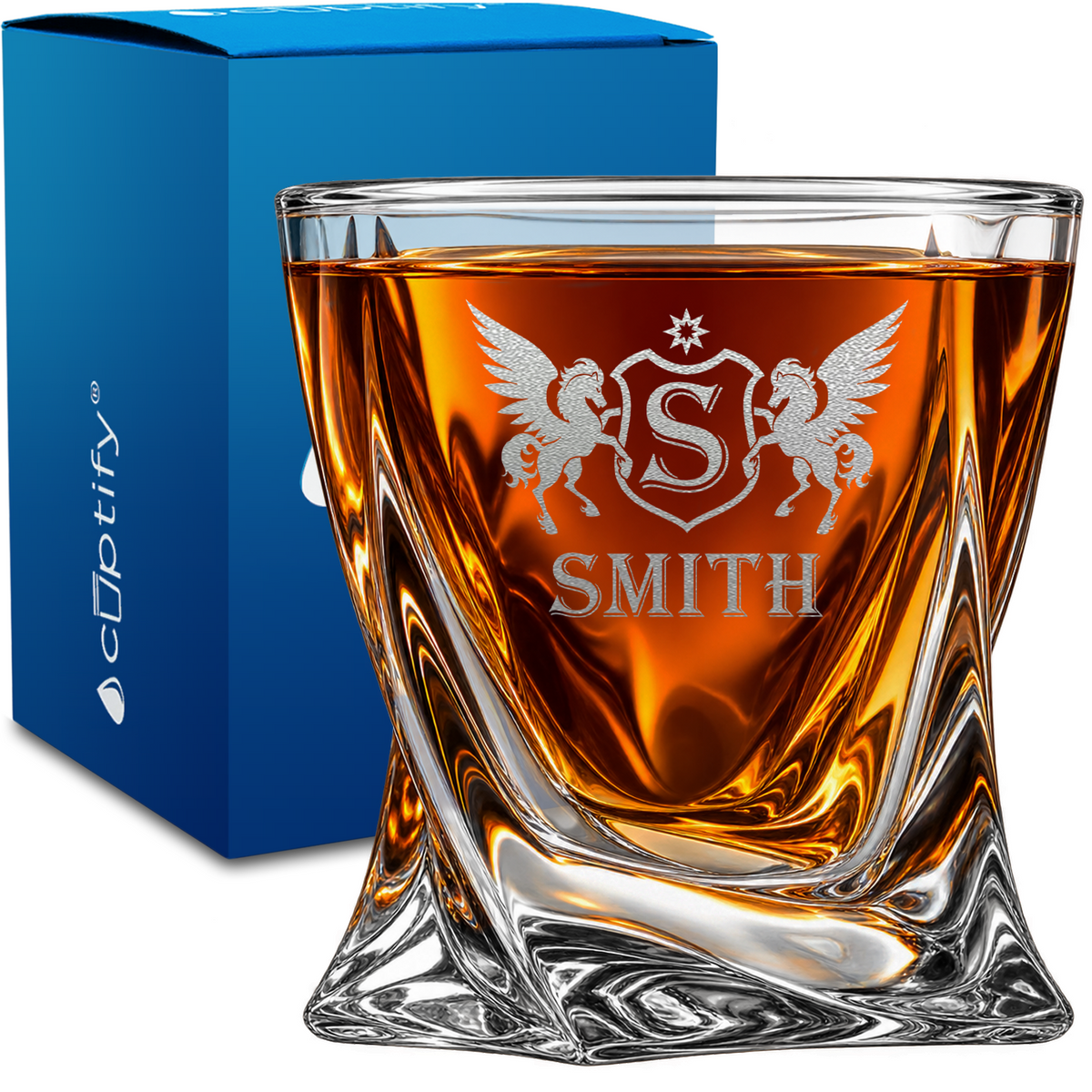 Personalized Celestial Pegasus Monogram design on 10oz Twisted Whiskey Glass