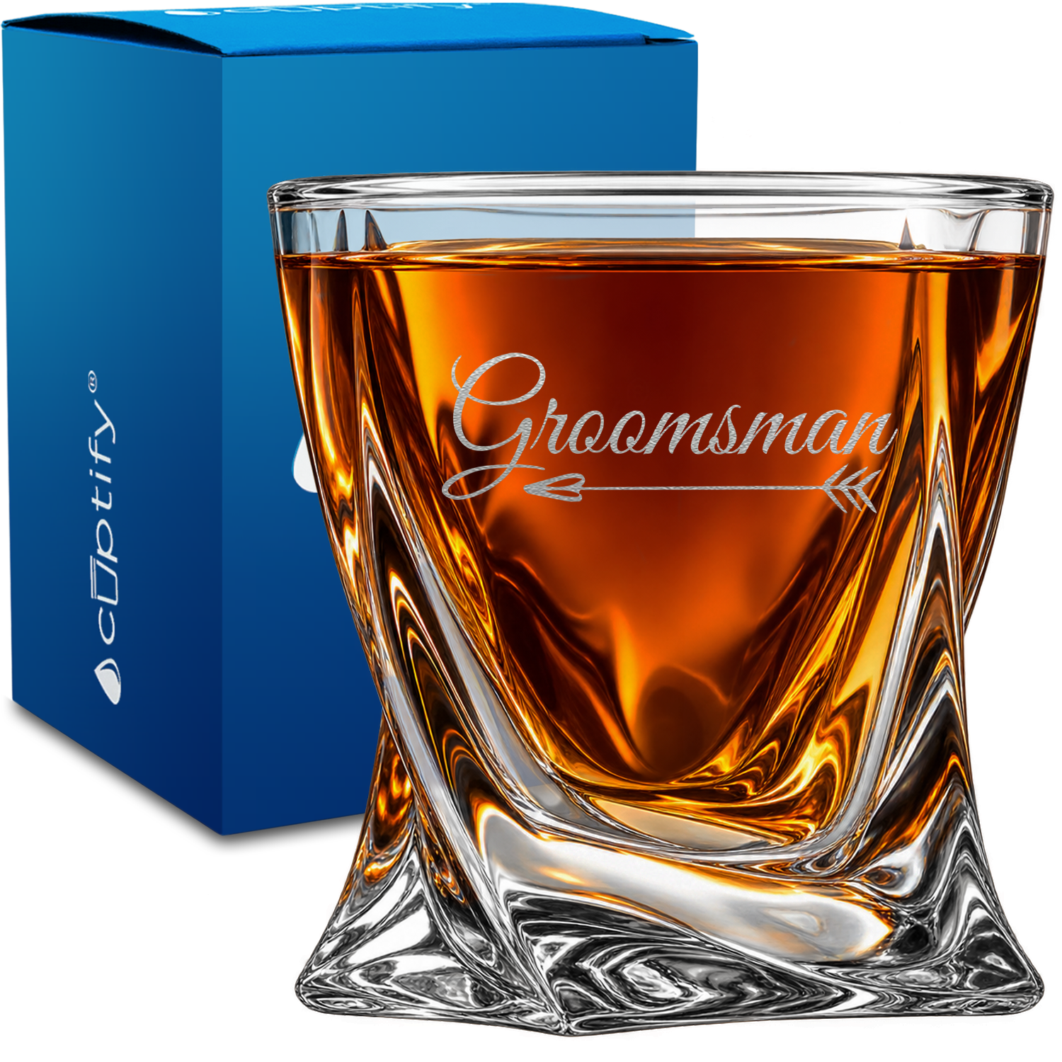 Groomsman design on 10oz Twisted Whiskey Glass