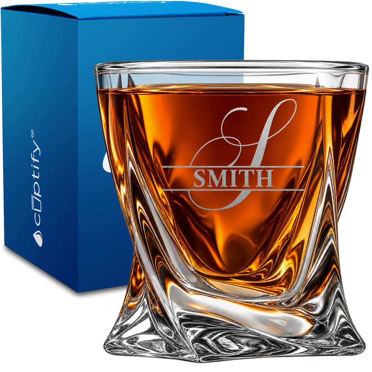 Elegant Letter Monogram design on 10oz Twisted Whiskey Glass