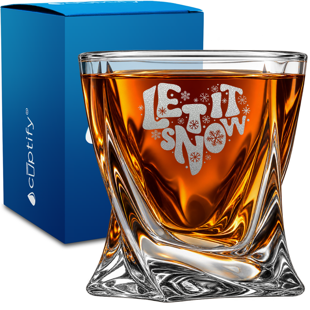 Let it Snow Heart design on 10oz Twisted Whiskey Glass