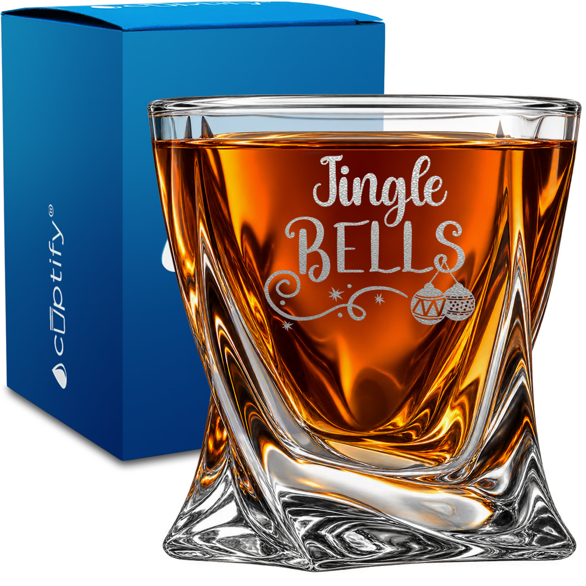 Jingle Bells design on 10oz Twisted Whiskey Glass