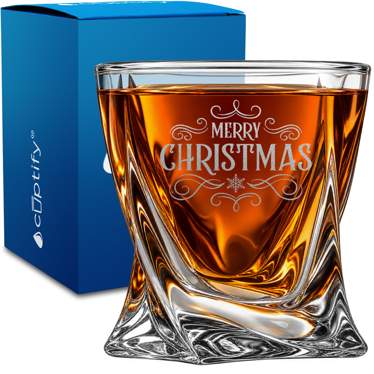 Merry Christmas design on 10oz Twisted Whiskey Glass