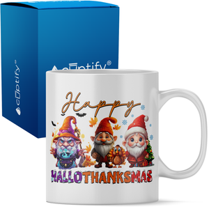 Happy HalloThanksMas Gnome 11oz White Coffee Mug