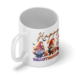 Happy HalloThanksMas Gnome 11oz White Coffee Mug