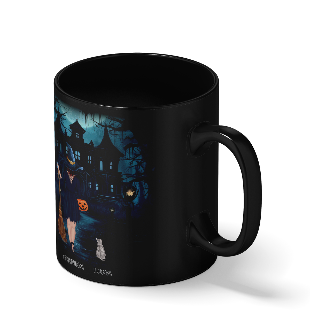 Personalized Halloween is Better with a Cat on 11oz Ceramic Black Coffee Mug