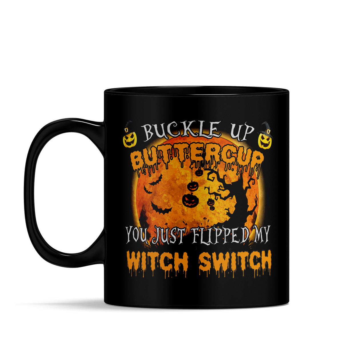 Personalized Buckle Up Butter Cup Girl Masquerade on 11oz Ceramic Black Coffee Mug