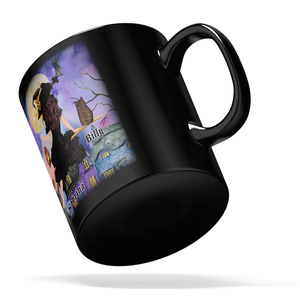 Personalized Flying Yes I'm a Crazy Cat Witch on 11oz Ceramic Black Coffee Mug