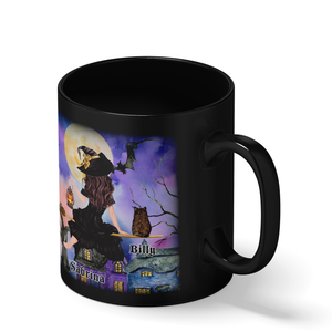 Personalized Flying Yes I'm a Crazy Cat Witch on 11oz Ceramic Black Coffee Mug