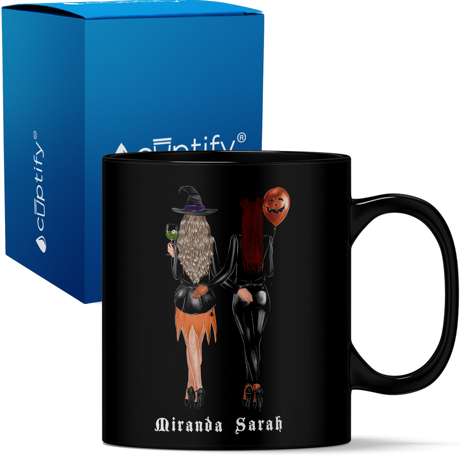 Personalized Best Witches Best Girl Friends on 11oz Ceramic Black Coffee Mug