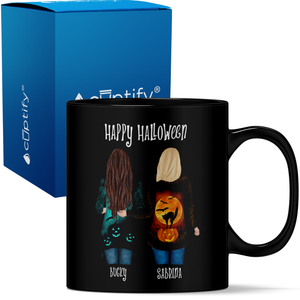 Personalized Happy Halloween Best Witches Besties on 11oz Ceramic Black Coffee Mug