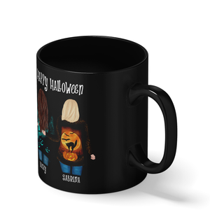 Personalized Happy Halloween Best Witches Besties on 11oz Ceramic Black Coffee Mug