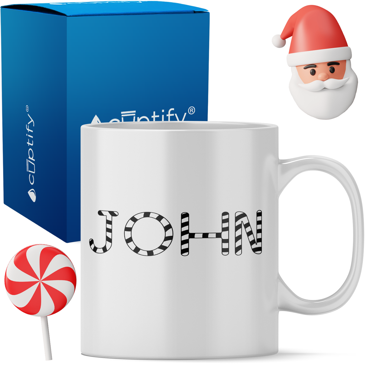 Personalized Candy Canes Christmas Font 11oz Coffee Mug