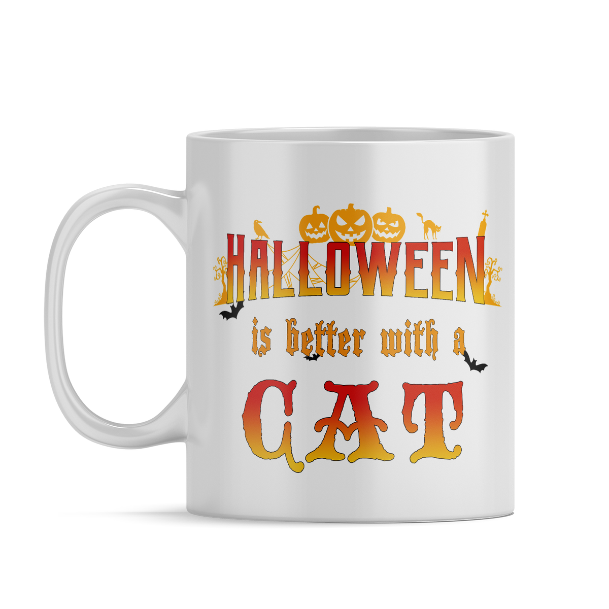 Personalized Halloween is Better with a Cat on 11oz Ceramic White Coffee Mug