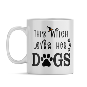Personalized This Witch Loves her Dogs on 11oz Ceramic White Coffee Mug