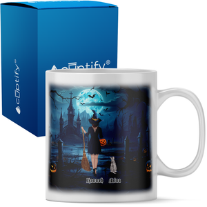 Personalized Yes I am a Crazy Cat Witch with Broom on 11oz Ceramic White Coffee Mug