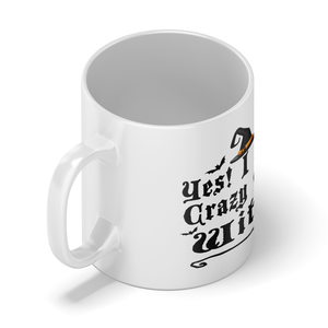Personalized Yes I am a Crazy Cat Witch with Broom on 11oz Ceramic White Coffee Mug
