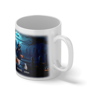 Personalized Yes I am a Crazy Cat Witch with Broom on 11oz Ceramic White Coffee Mug