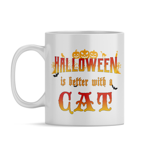 Personalized Halloween is Better with a Cat Witch with Broom on 11oz Ceramic White Coffee Mug