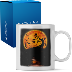 Personalized Halloween is Better with a Cat Witch with Broom on 11oz Ceramic White Coffee Mug