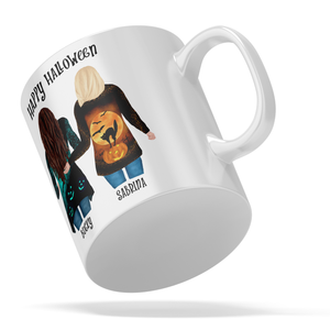 Personalized Happy Halloween Best Witches Besties on 11oz Ceramic White Coffee Mug