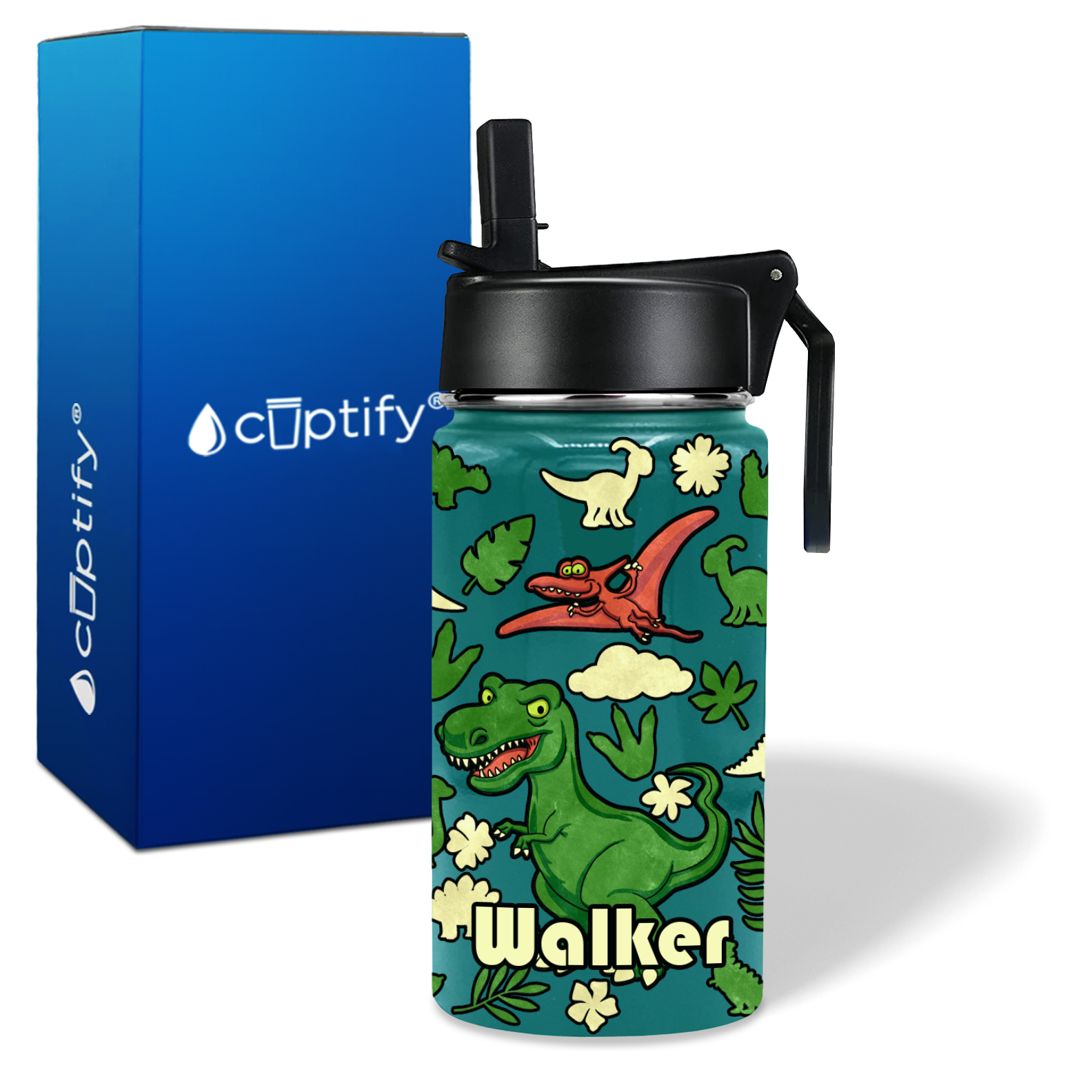 Green Dinosaur 12oz Personalized Kids Water Bottle