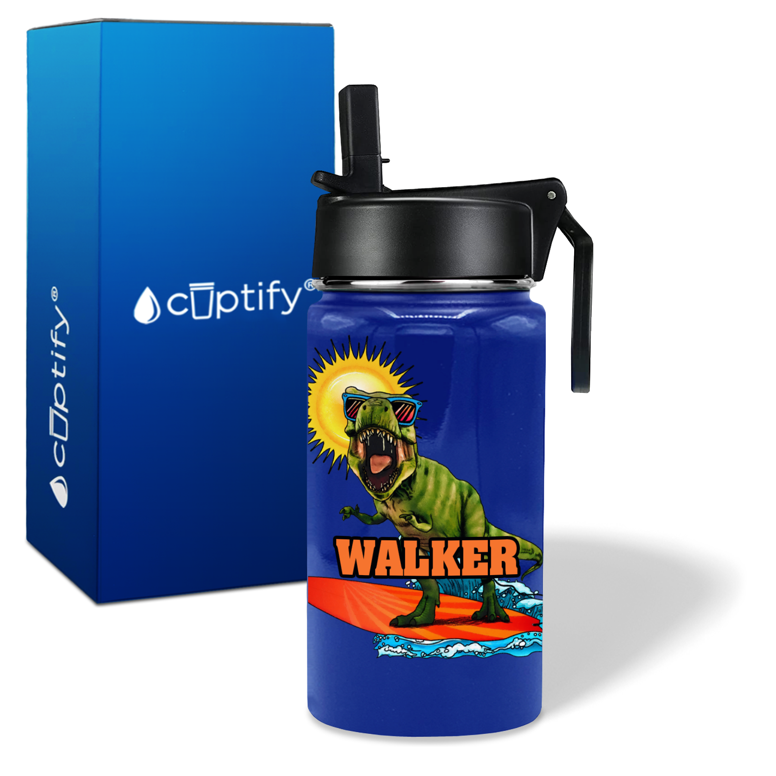 Dinosaur Sunglasses 12oz Personalized Kids Water Bottle