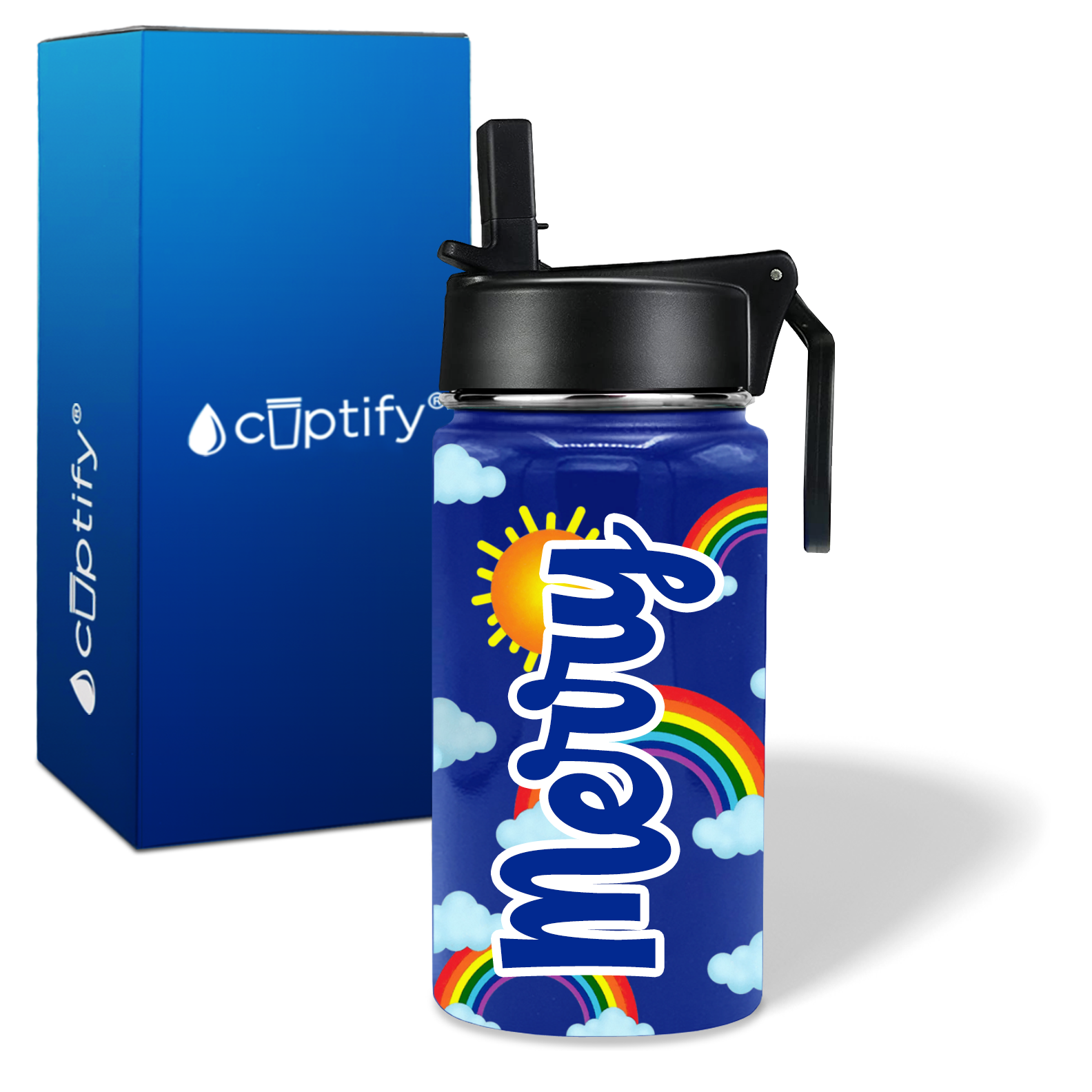 Rainbow Sunshine 12oz Personalized Kids Water Bottle