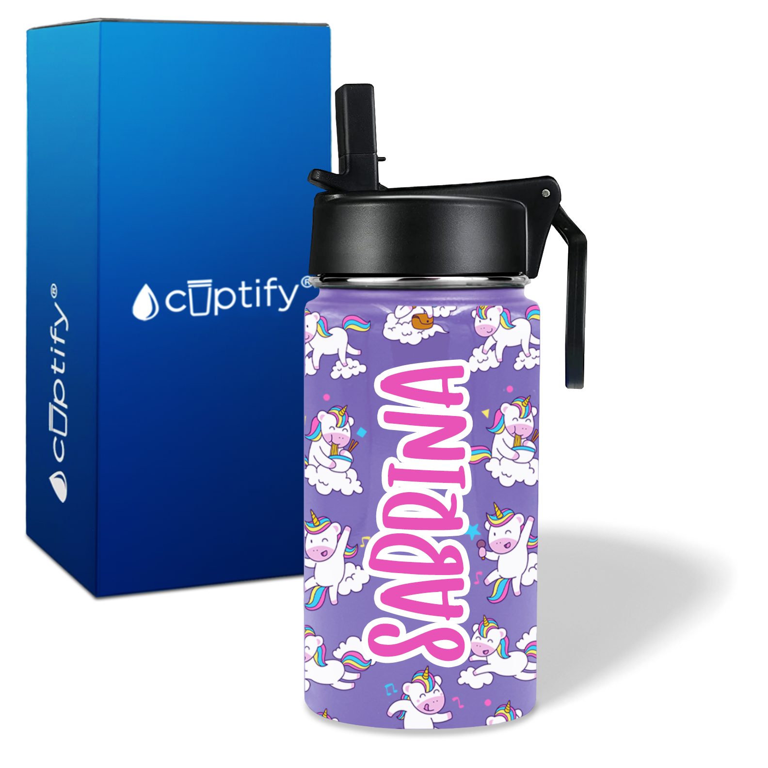 Unicorn Happy 12oz Personalized Kids Water Bottle