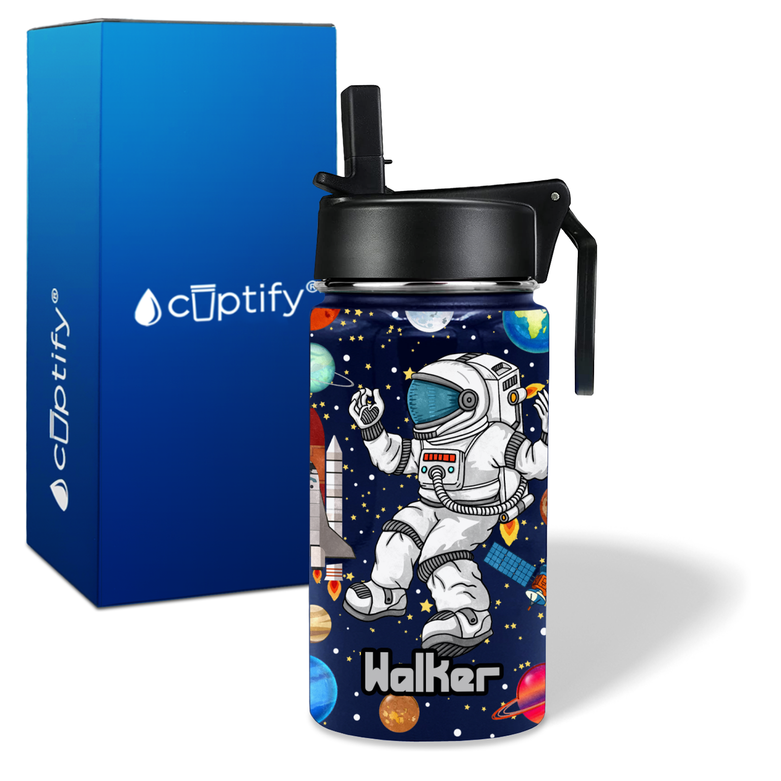 Astronaut on the Space 12oz Personalized Kids Water Bottle