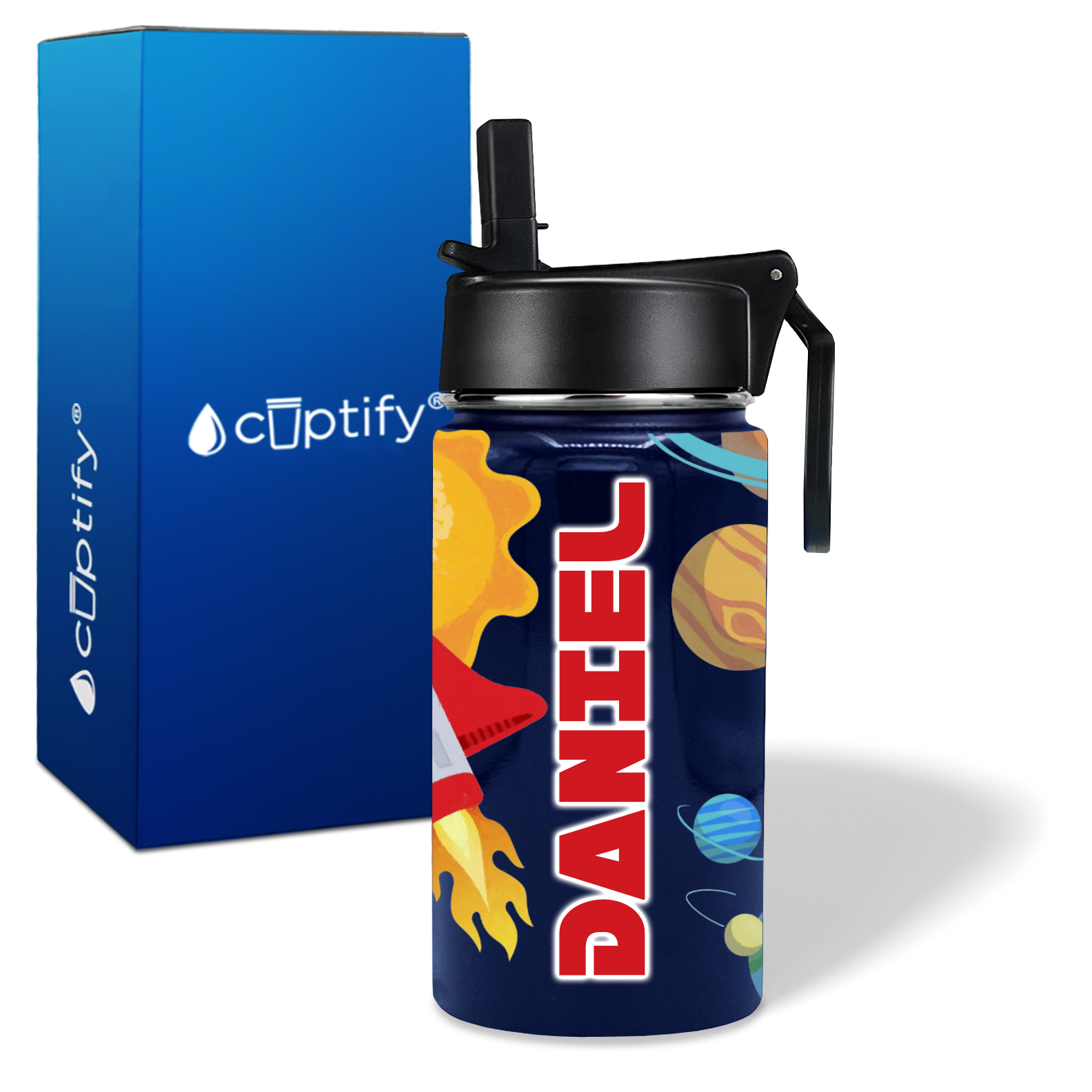 Rocket Space 12oz Personalized Kids Water Bottle