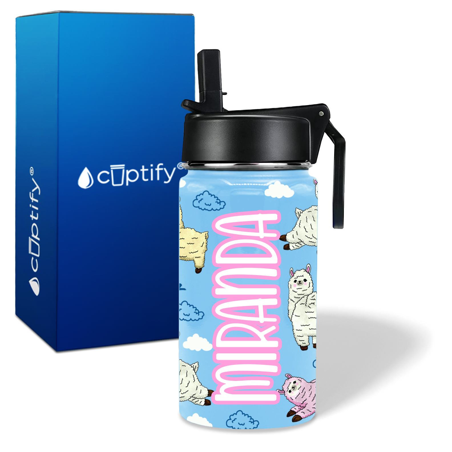 Alpaca Clouds 12oz Personalized Kids Water Bottle