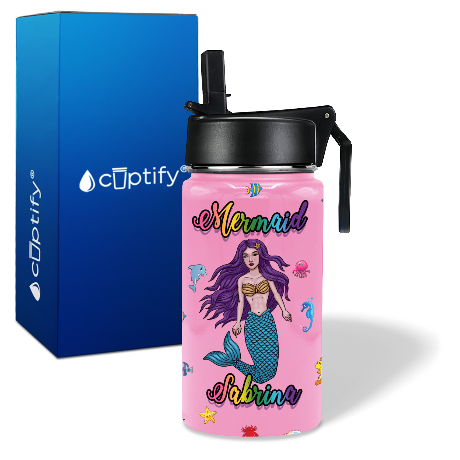 Mermaid on Sea 12oz Personalized Kids Water Bottle