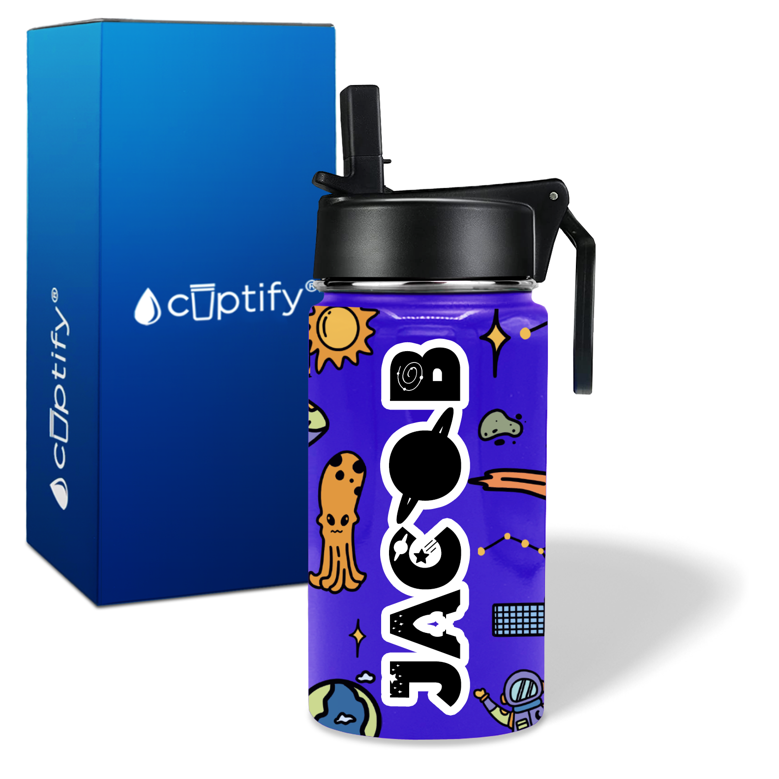 Outer Space 12oz Personalized Kids Water Bottle