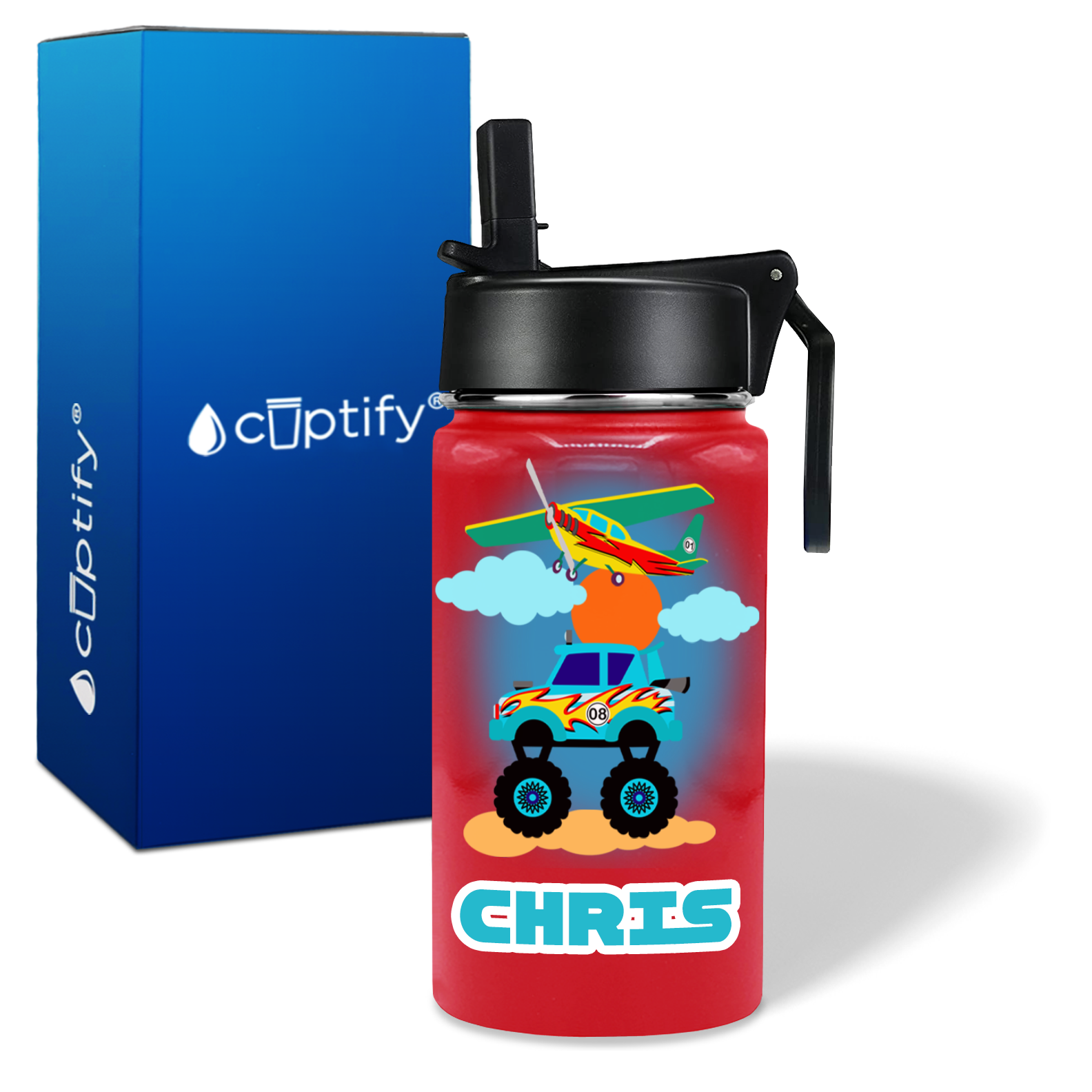 Personalized Monster Truck Kids Water Bottle 