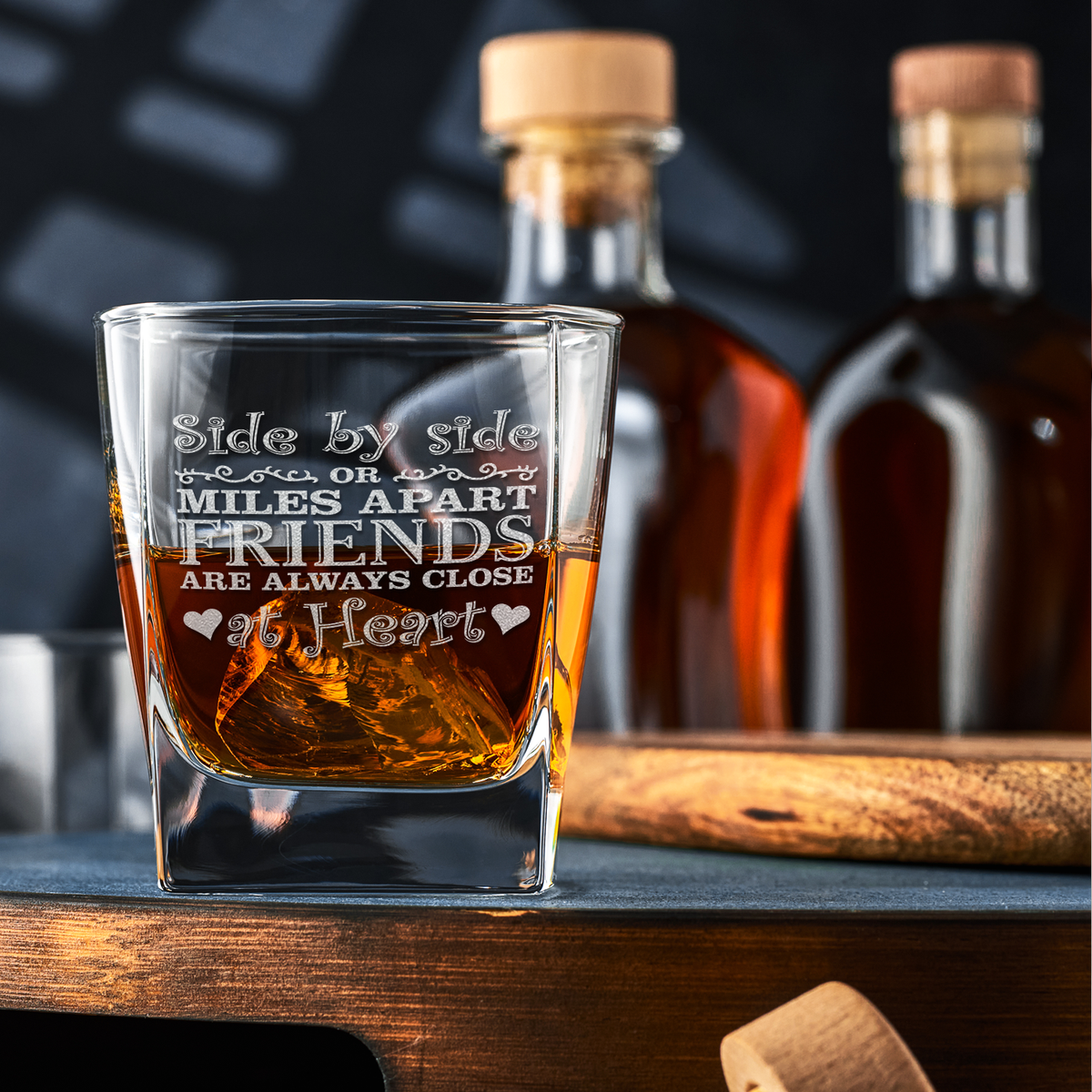 Side by Side or Miles Apart Friends Are Always Close at Heart 12oz Double Old Fashioned Glass