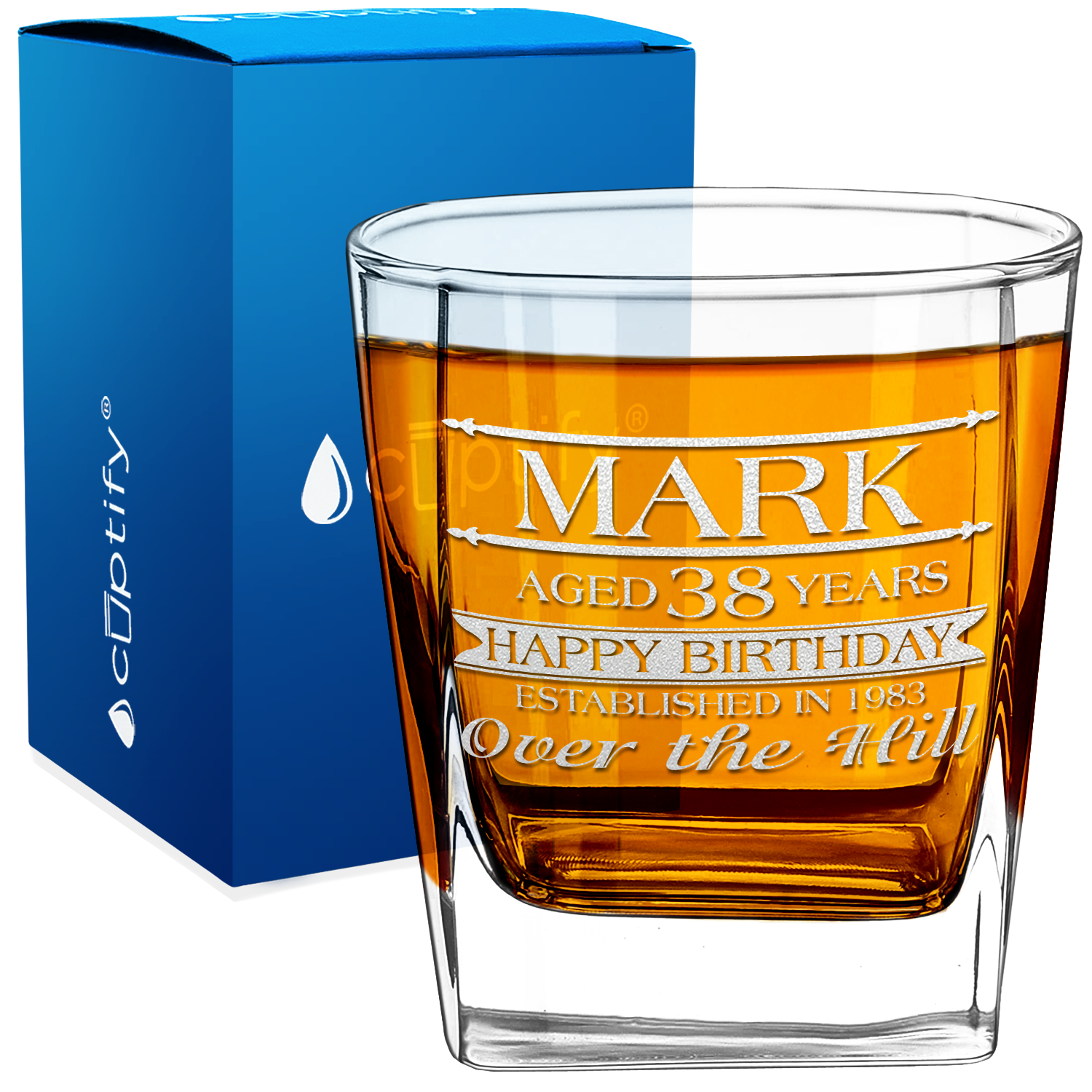 Personalized Over the Hill Happy Birthday 12oz Double Old Fashioned Glass