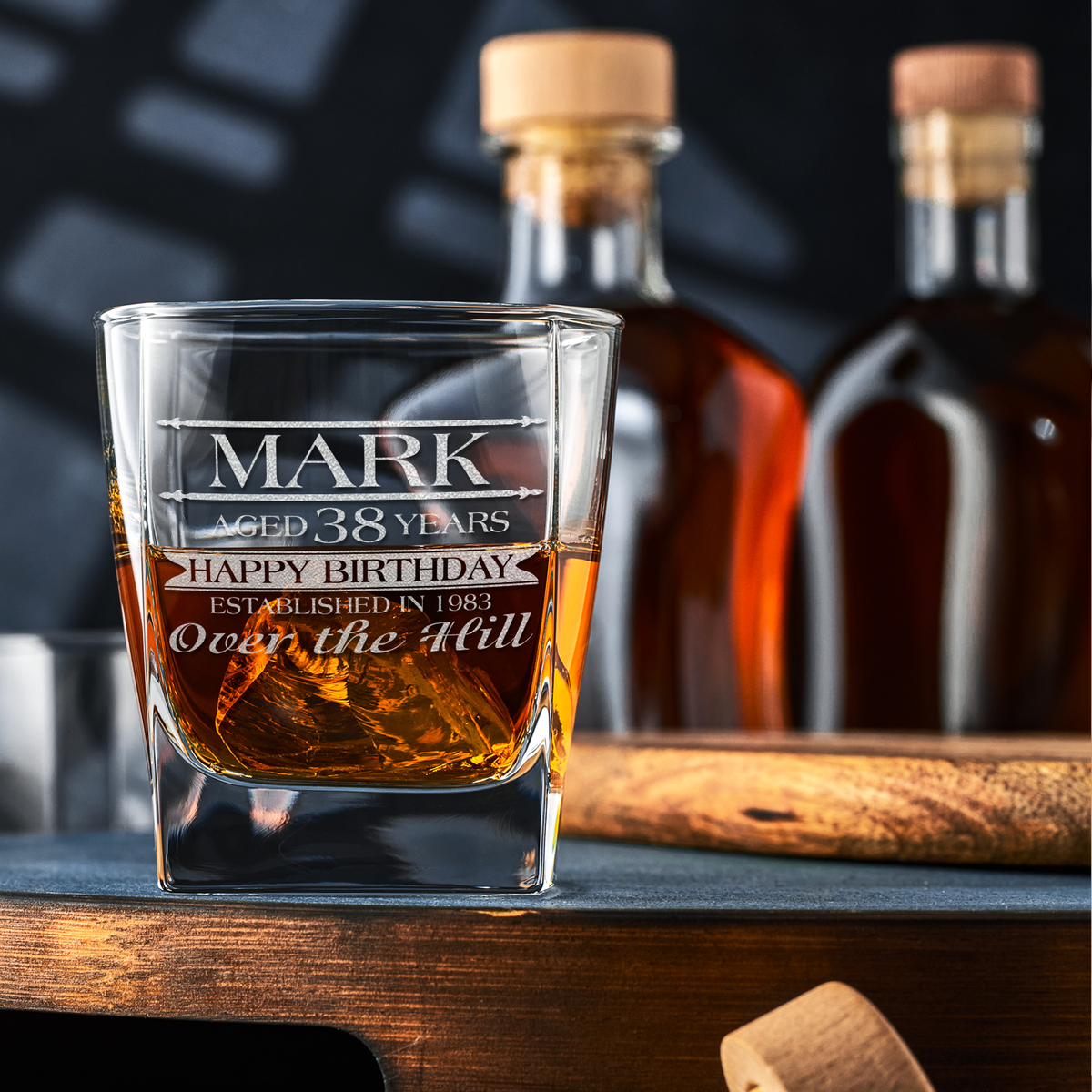 Personalized Over the Hill Happy Birthday 12oz Double Old Fashioned Glass