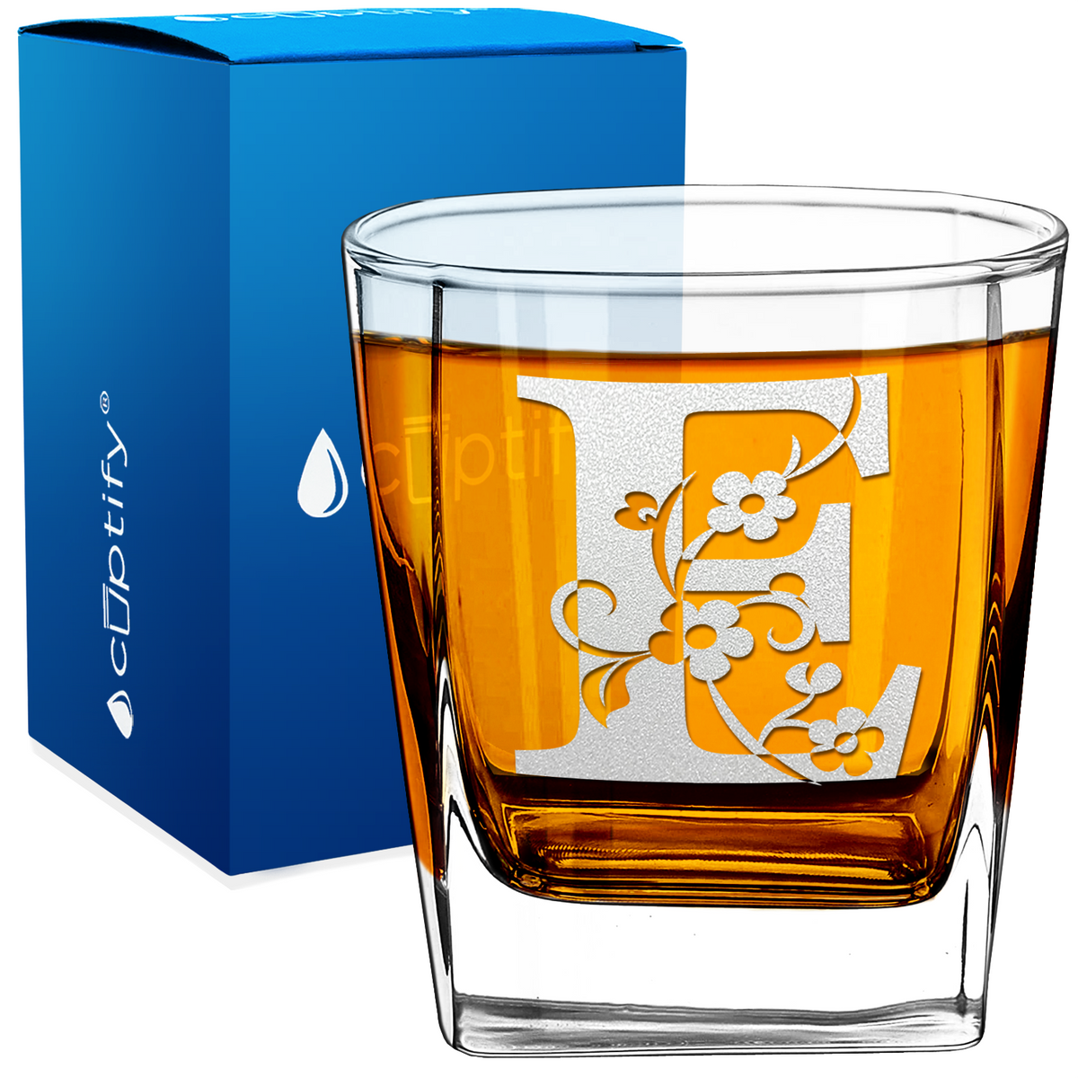 Monogram Floral Initial Letter 12oz Double Old Fashioned Glass