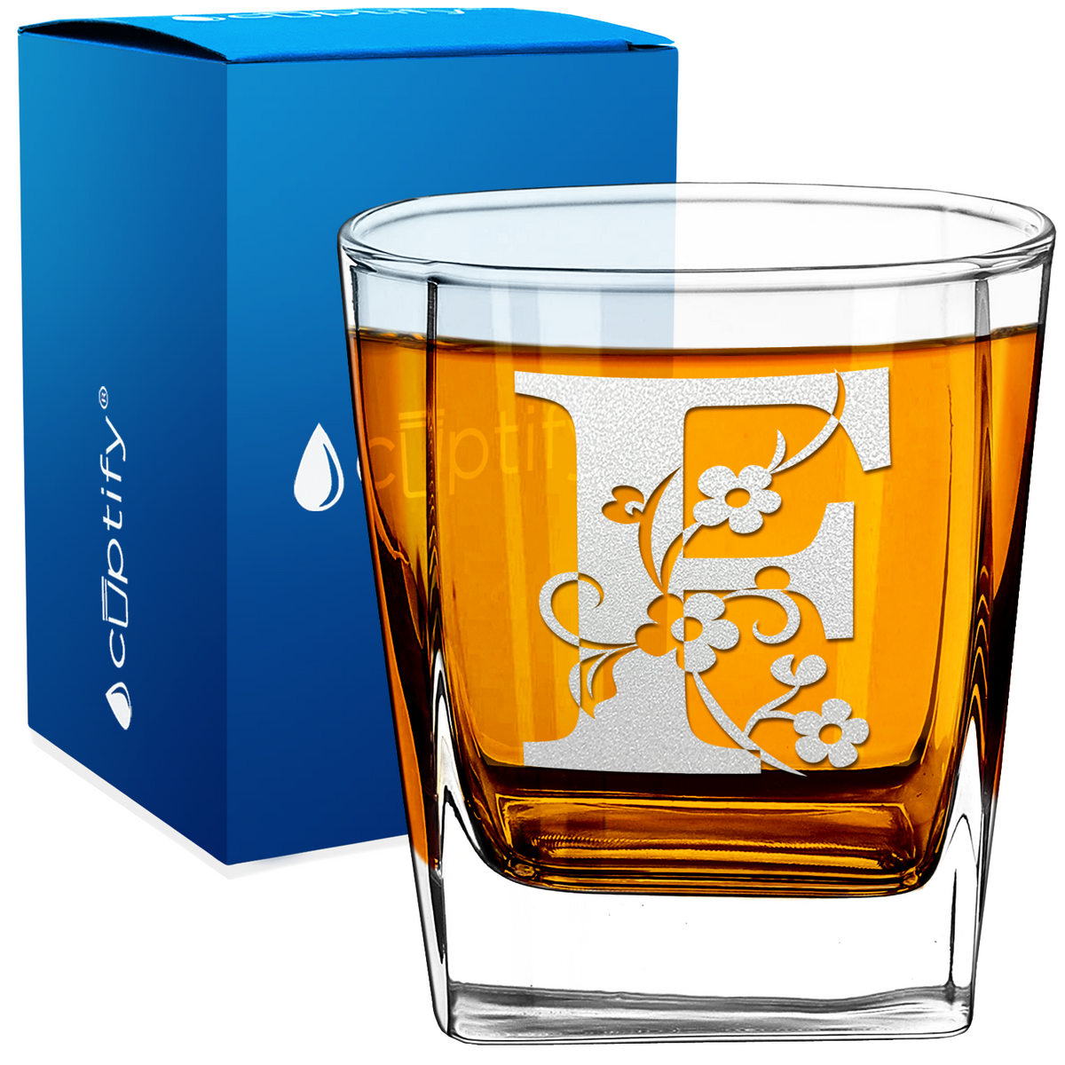 Monogram Floral Initial Letter 12oz Double Old Fashioned Glass