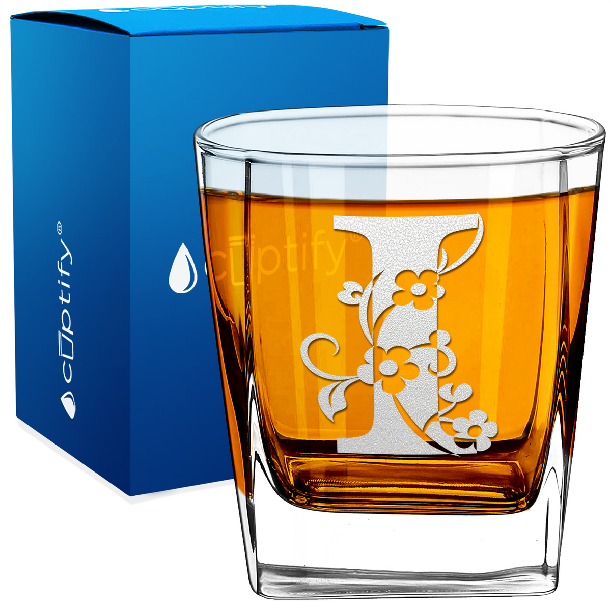 Monogram Floral Initial Letter 12oz Double Old Fashioned Glass