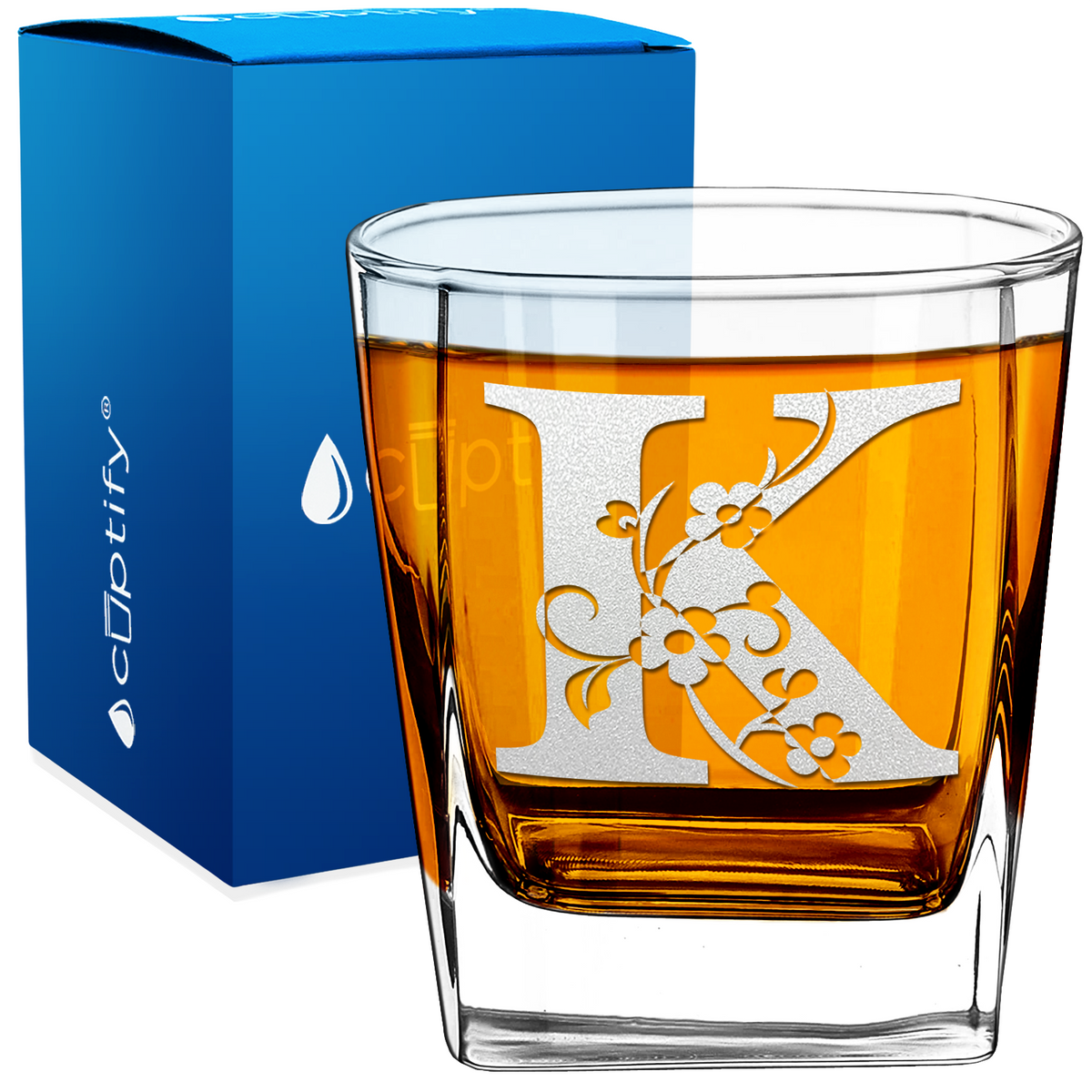 Monogram Floral Initial Letter 12oz Double Old Fashioned Glass