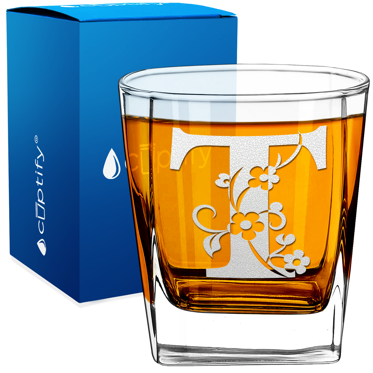 Monogram Floral Initial Letter 12oz Double Old Fashioned Glass