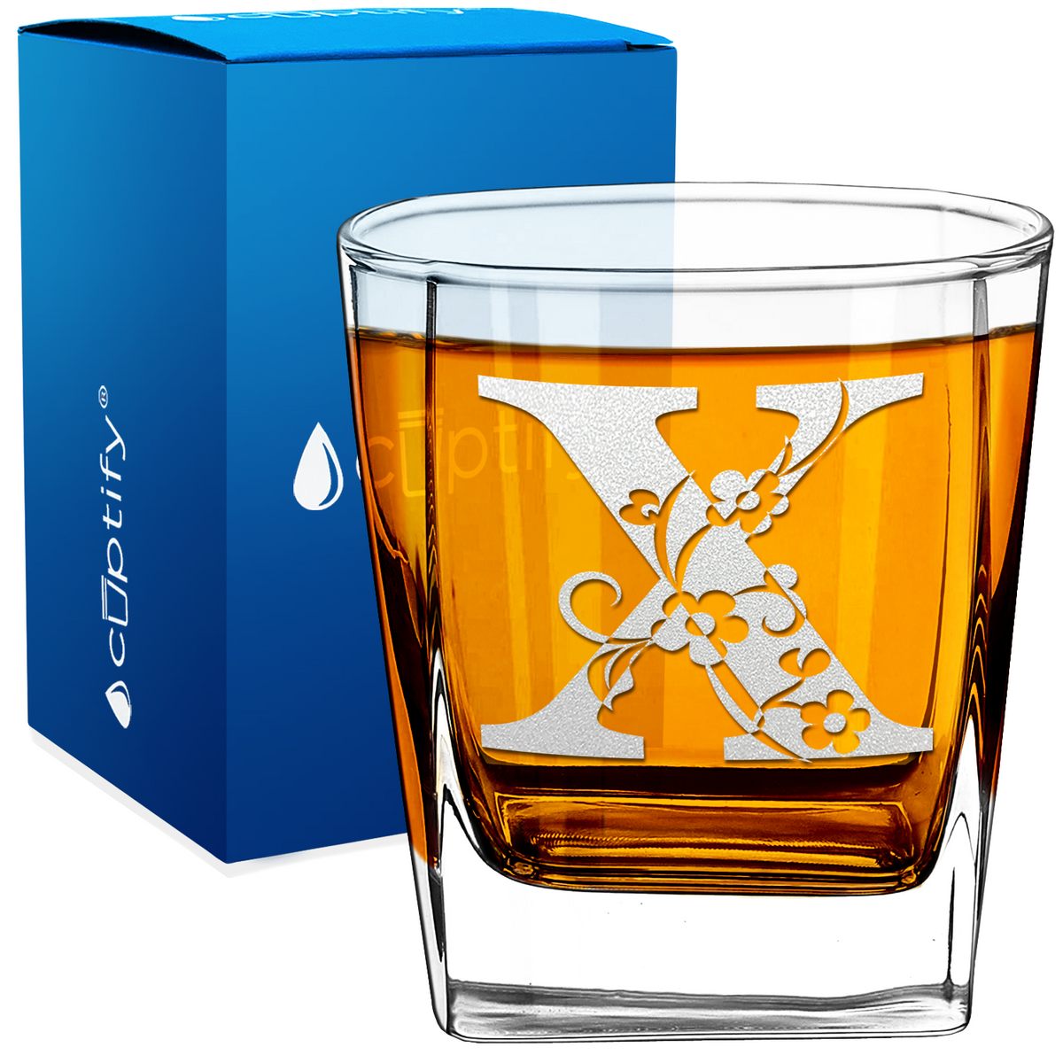 Monogram Floral Initial Letter 12oz Double Old Fashioned Glass