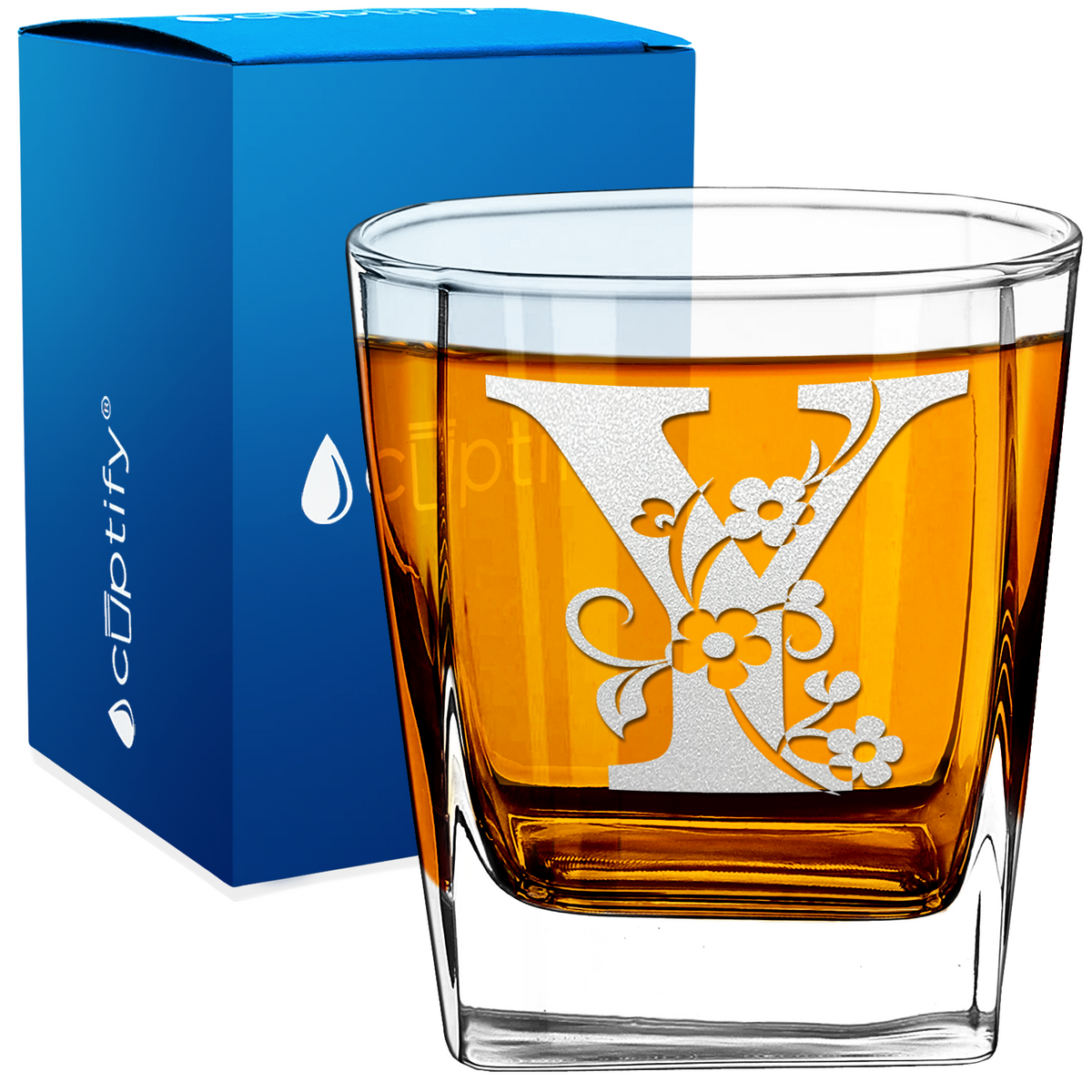 Monogram Floral Initial Letter 12oz Double Old Fashioned Glass