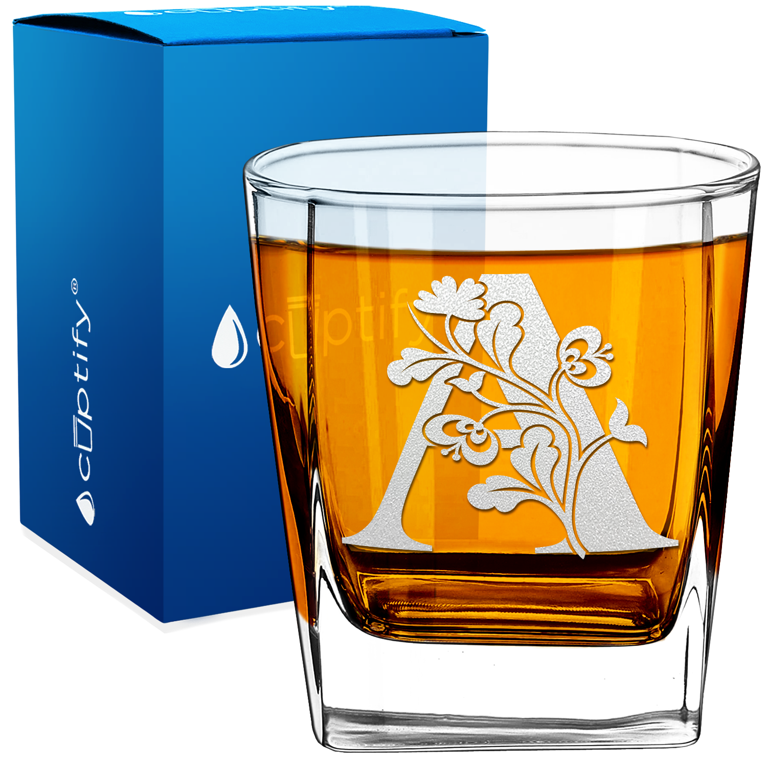 Monogram Blooming Floral Initial Letter 12oz Double Old Fashioned Glass