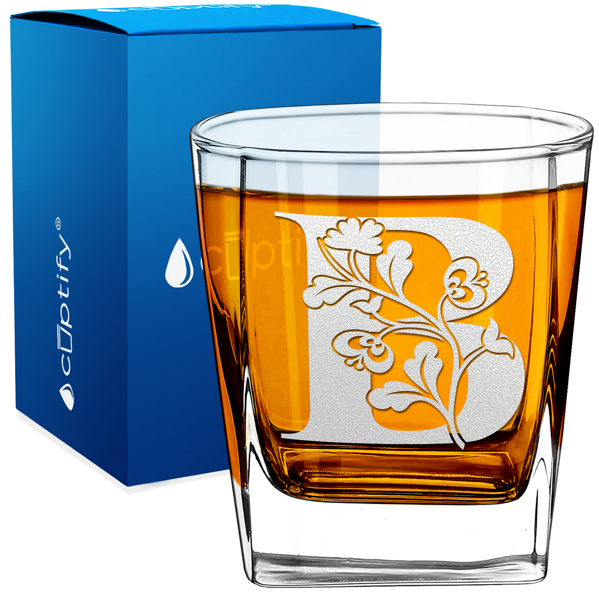 Monogram Blooming Floral Initial Letter 12oz Double Old Fashioned Glass