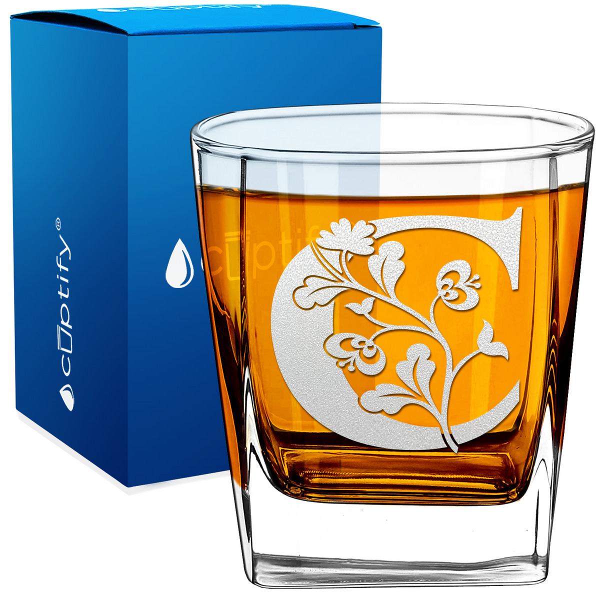 Monogram Blooming Floral Initial Letter 12oz Double Old Fashioned Glass