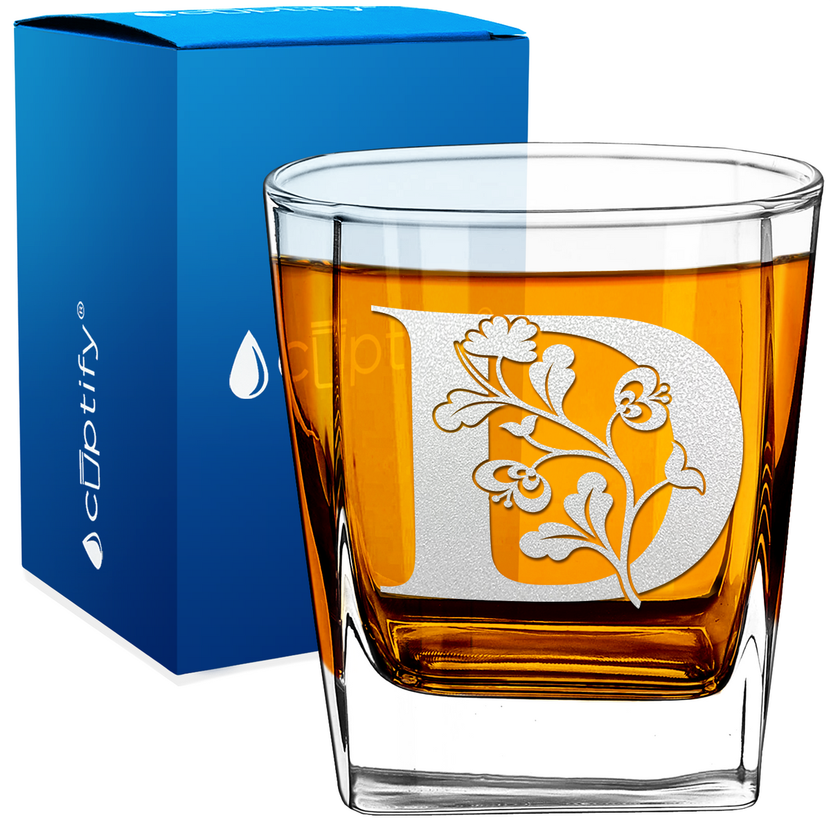 Monogram Blooming Floral Initial Letter 12oz Double Old Fashioned Glass